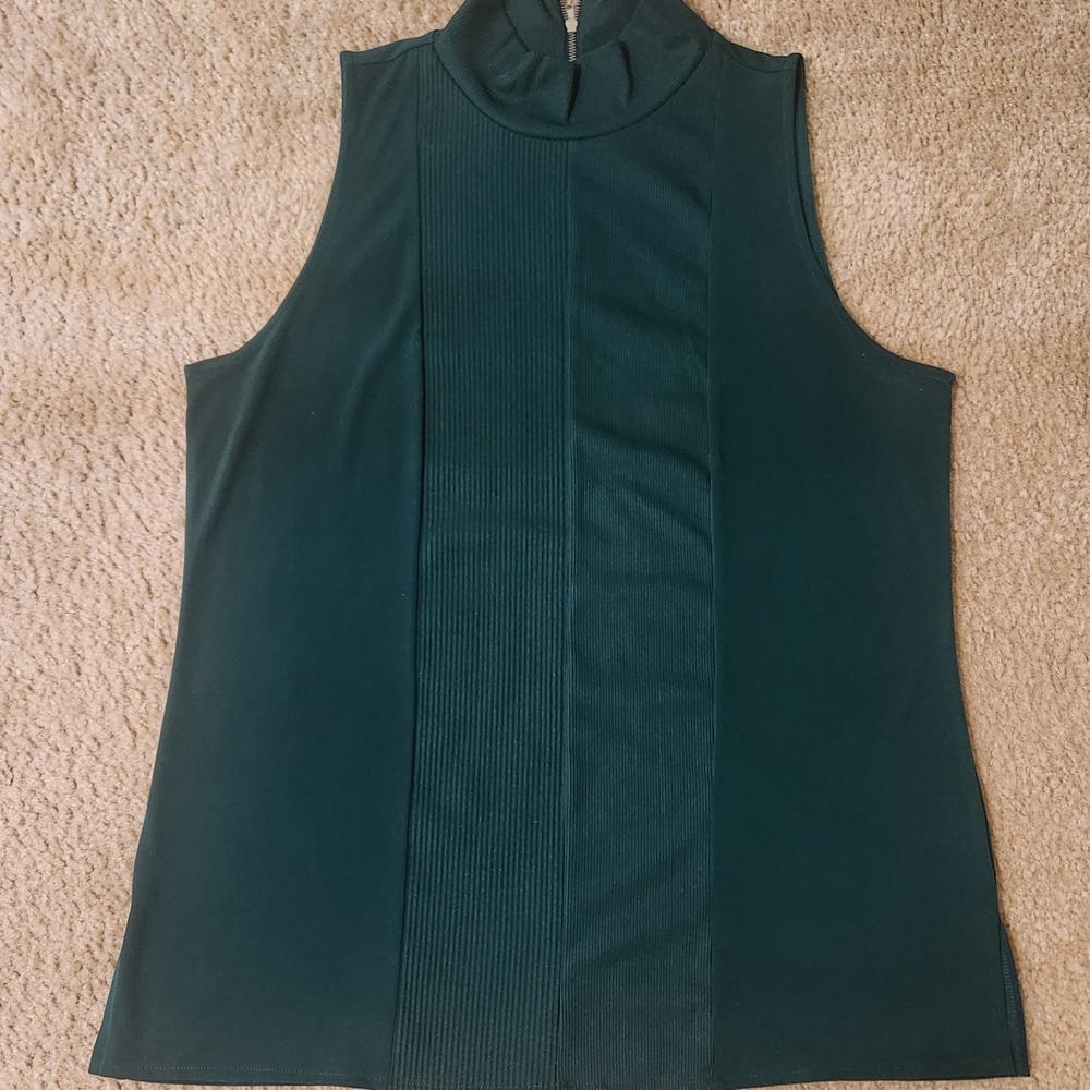 Worthington Green High Low Tank Top with Mandarin Collar